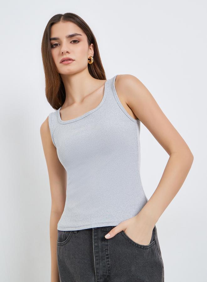 Styli Women Grey Ribbed Square Neck Cami Top - Image 3