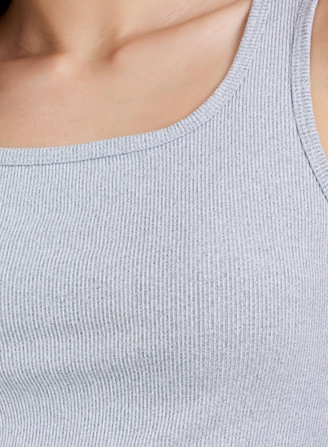 Styli Women Grey Ribbed Square Neck Cami Top - Image 4