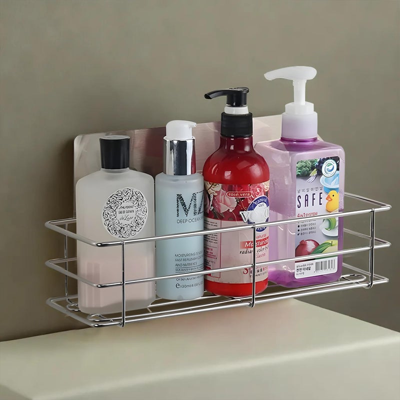 Kuber Industries Bathroom Shelves | Wall Mounted Bathroom Shelf | Stainless Steel Wall Shelf for Kitchen-Bathroom | Storage Shelf for Shampoo-Soap-Draining | JPJ024 | Silver - Image 1