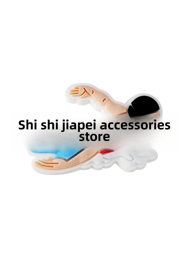 Swimming Straw PET Spiral Creative Sports Series Straw Sticker Patch Food Grade Color Elbow Accessories-Color:XXG256-06-Specification:Straw + Shoe Flower - Image 1