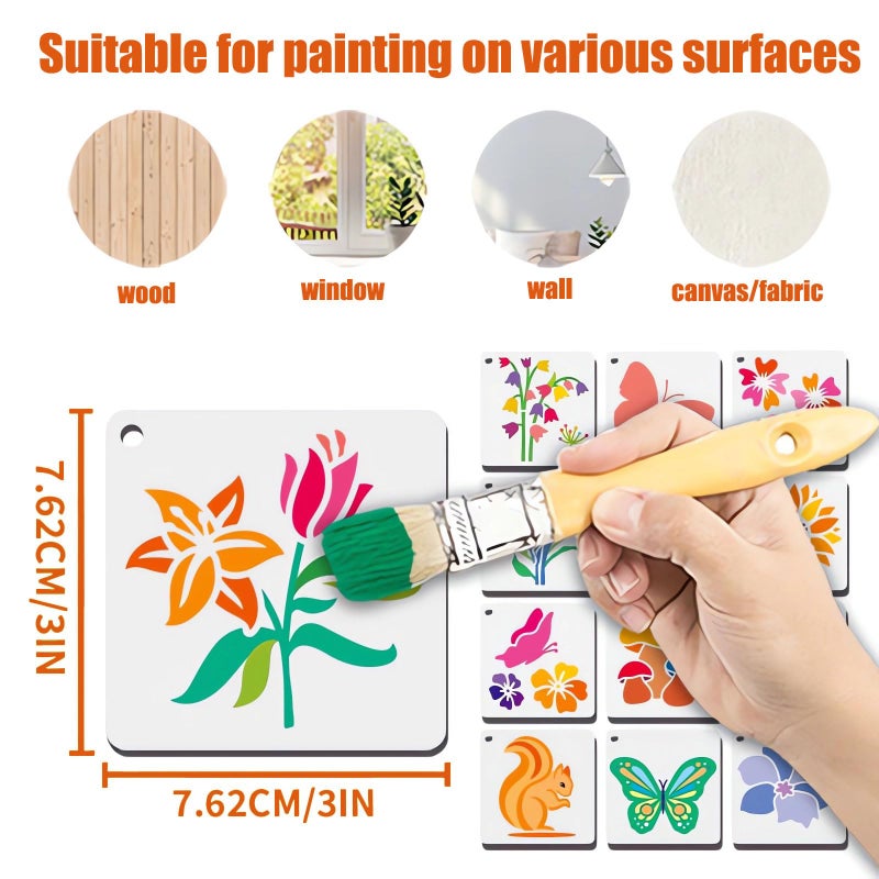 Felixcraft Stencils for Painting, 64pcs 3 Inch Stencils for Crafts Reusable Rock Painting Stencils Plastic Reusable Stencils for Painting on Wood Wall Tile Home Decor - Image 5