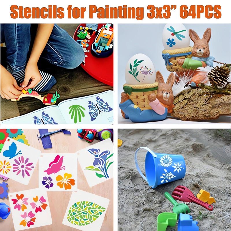 Felixcraft Stencils for Painting, 64pcs 3 Inch Stencils for Crafts Reusable Rock Painting Stencils Plastic Reusable Stencils for Painting on Wood Wall Tile Home Decor - Image 2