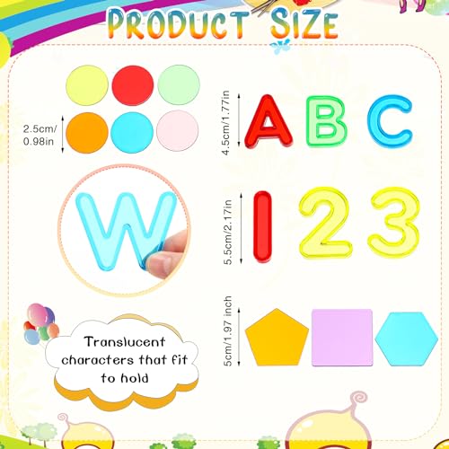 Rotatingpals 172 Pcs Translucent Light Table Manipulatives for Preschool Classroom Include Colorful Plastic Transparent Letters and Numbers Round Chips Geometric Sheet for Students Counting Spelling - Image 5