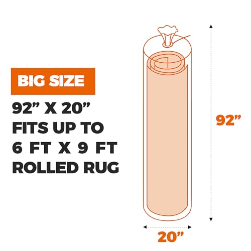 Storage Standard Heavy Duty Rug Storage Bag - Reusable Rug Shipping Bag, Waterproof Plastic Rug Cover - Fits Rolled Carpet Up to 6 x 9 Feet, 4 Mil Thick Tear Proof Plastic Storage Bag - 1 Clear Bag, 92 x 20 Inches - Image 4