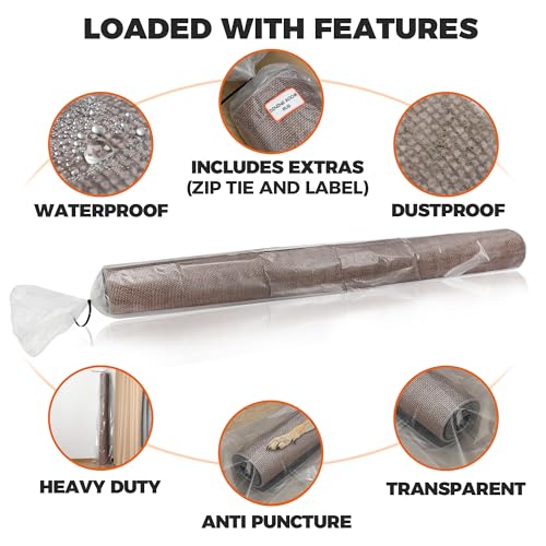 Storage Standard Heavy Duty Rug Storage Bag - Reusable Rug Shipping Bag, Waterproof Plastic Rug Cover - Fits Rolled Carpet Up to 6 x 9 Feet, 4 Mil Thick Tear Proof Plastic Storage Bag - 1 Clear Bag, 92 x 20 Inches - Image 3