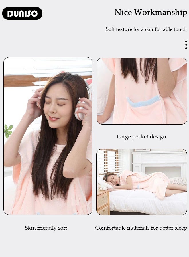 DUNISO Hooded Bathrobe for Women, Lightweight Soft Comfortable Fabric Sleepwear Knee Length Robe Night Non Shedding Sleepwear Women's Mid-Length Plush Bathrobe - Image 3