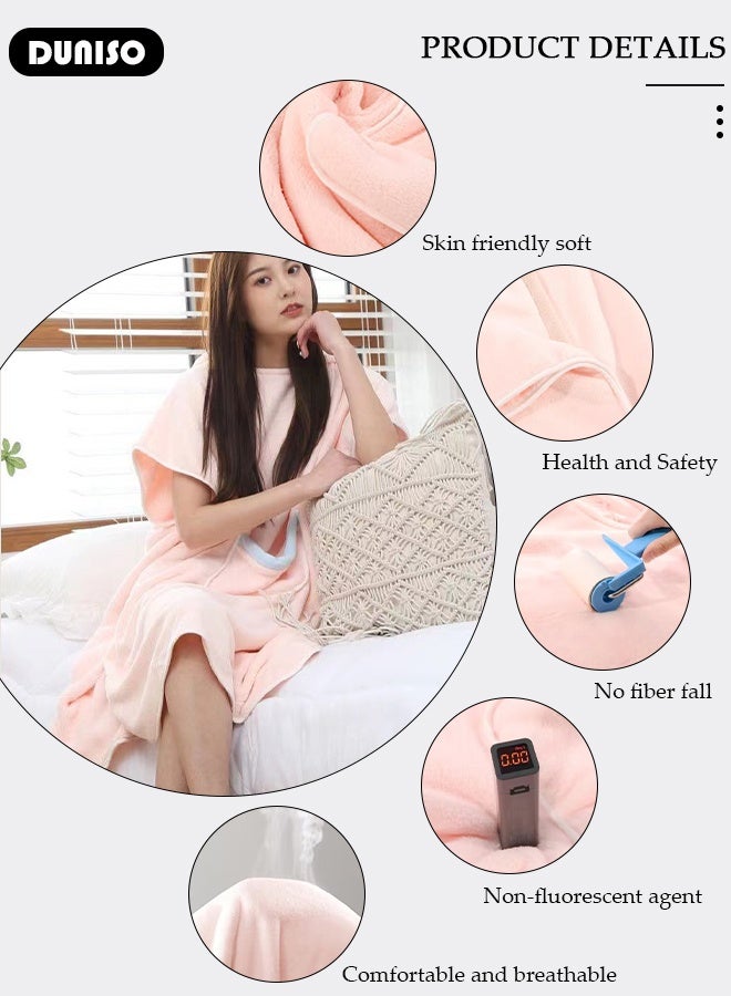 DUNISO Hooded Bathrobe for Women, Lightweight Soft Comfortable Fabric Sleepwear Knee Length Robe Night Non Shedding Sleepwear Women's Mid-Length Plush Bathrobe - Image 2