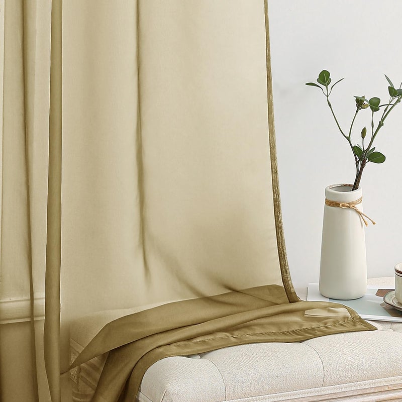 Miulee Dark Gold Sheer Curtains 84 Inches Long 2 Panels  Light Filtering Voile Drapes With Rod Pocket For Bedroom And Living Room Windows - Image 4