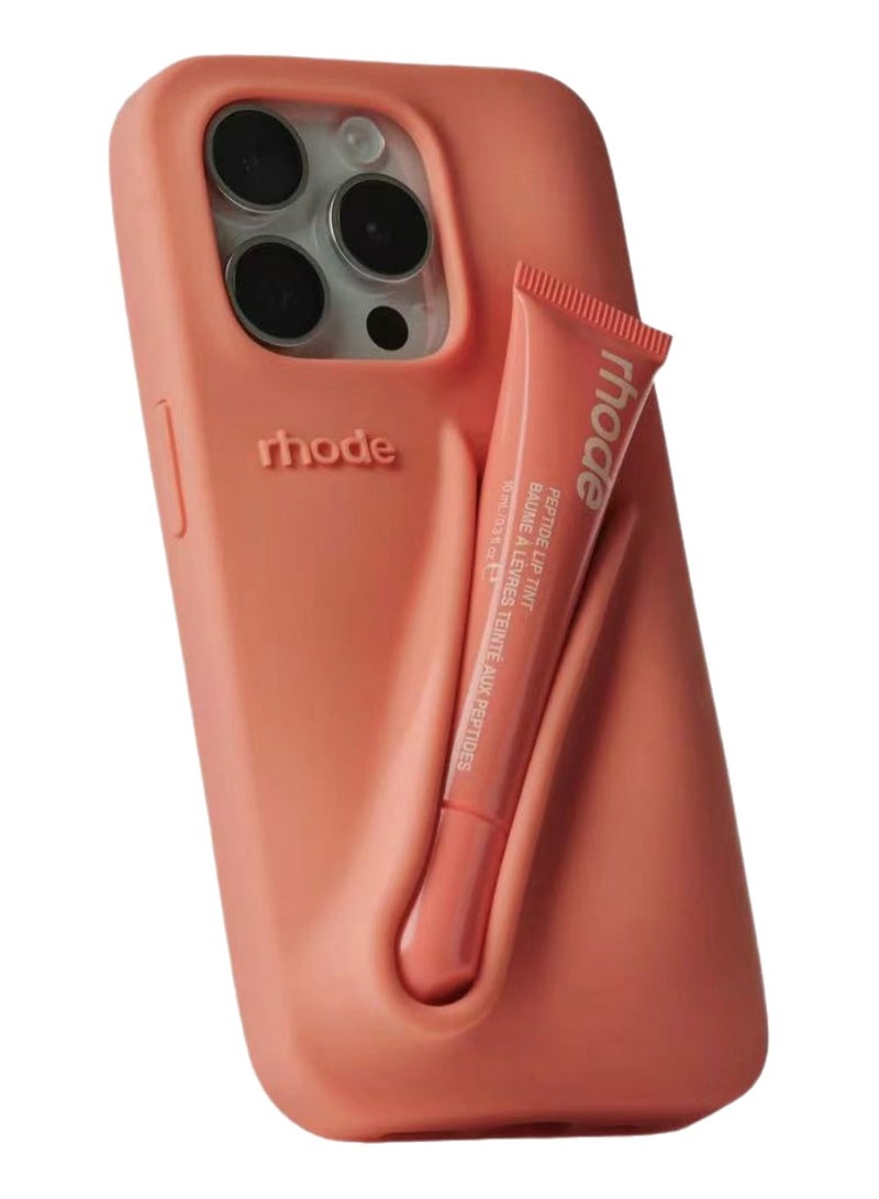 rhode Silicone Lip Holder for Cell Phone, Lip Gloss Adhesive Sleeve for Phone, Lip Holder Stick-on Phone Case, Back Stick On Holder for iPhone Phones（PEACH PIT） - Image 1
