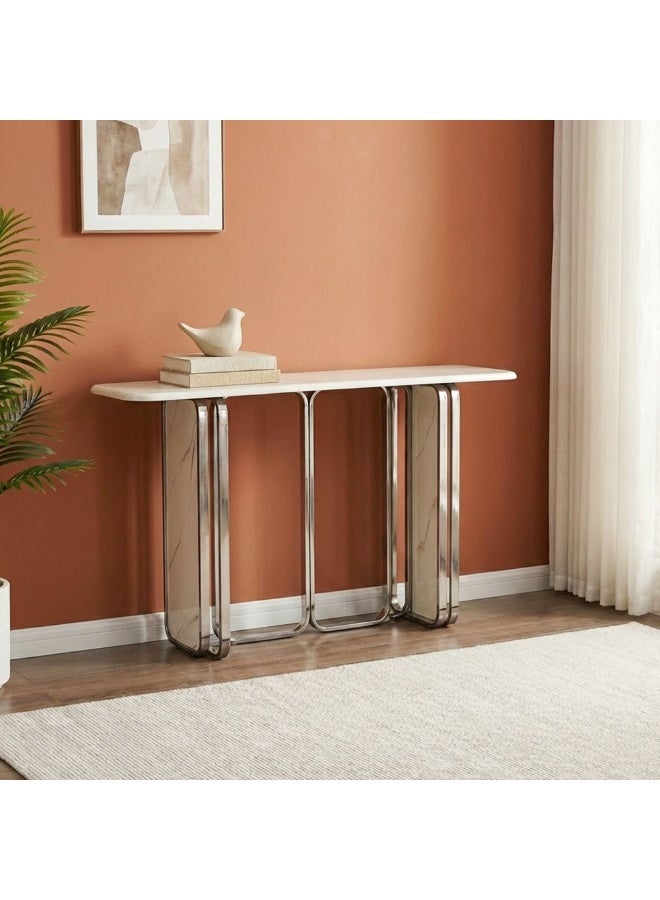 DANUBE HOME Retrova Console Table | Multifunctional Living Room Table | Space Saving Console Table | Modern Design Furniture For Living Room L140xW40xH80cm-White Grey/Gunmetal - Image 1