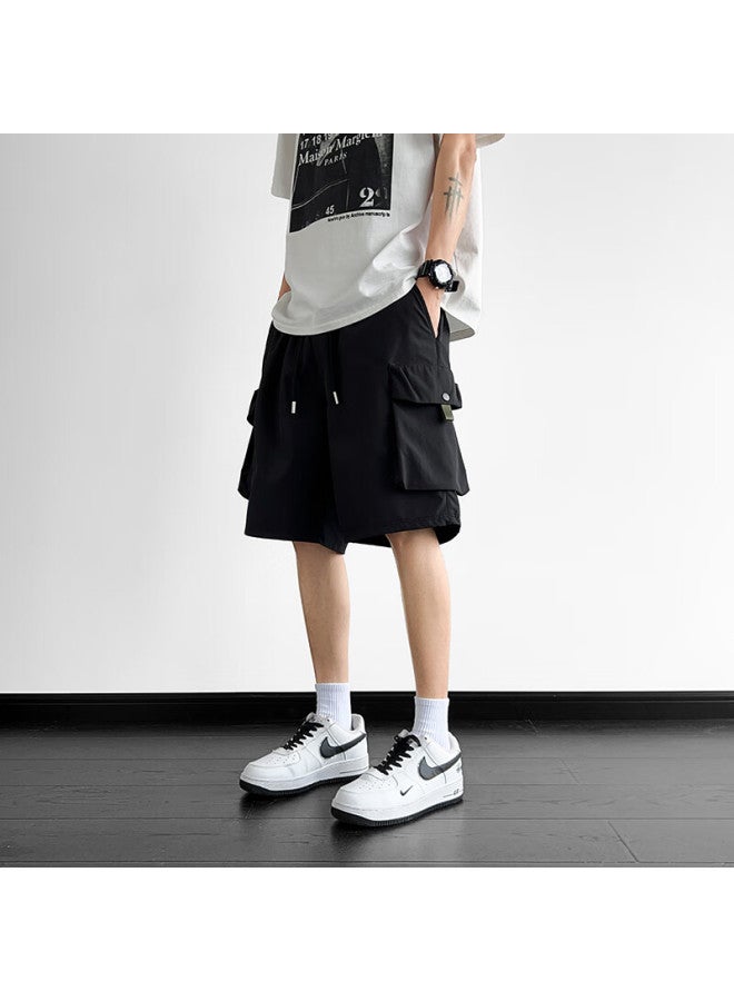 Dingfengbaoluo Vintage Workwear Shorts Men Summer Loose Casual All-match Sports Five-point Pants Hyj19 Black 2XL - Image 2