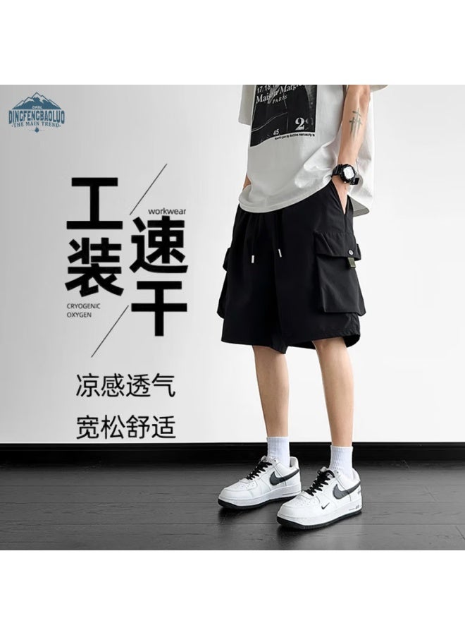 Dingfengbaoluo Vintage Workwear Shorts Men Summer Loose Casual All-match Sports Five-point Pants Hyj19 Black 2XL - Image 1