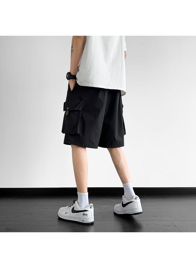 Dingfengbaoluo Vintage Workwear Shorts Men Summer Loose Casual All-match Sports Five-point Pants Hyj19 Black 2XL - Image 3
