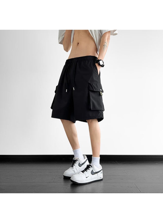 Dingfengbaoluo Vintage Workwear Shorts Men Summer Loose Casual All-match Sports Five-point Pants Hyj19 Black 2XL - Image 5