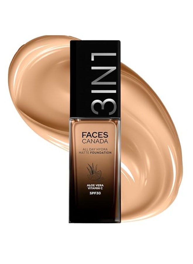 FACESCANADA All Day Hydra Matte Foundation Cream|3-in-1 Foundation + Moisturizer + SPF 30|24 HR Aloe Hydration & Vitamin C|10HR Long Wear|Medium to High Buildable Coverage | Soft Sand 041 | 30ml - Image 1