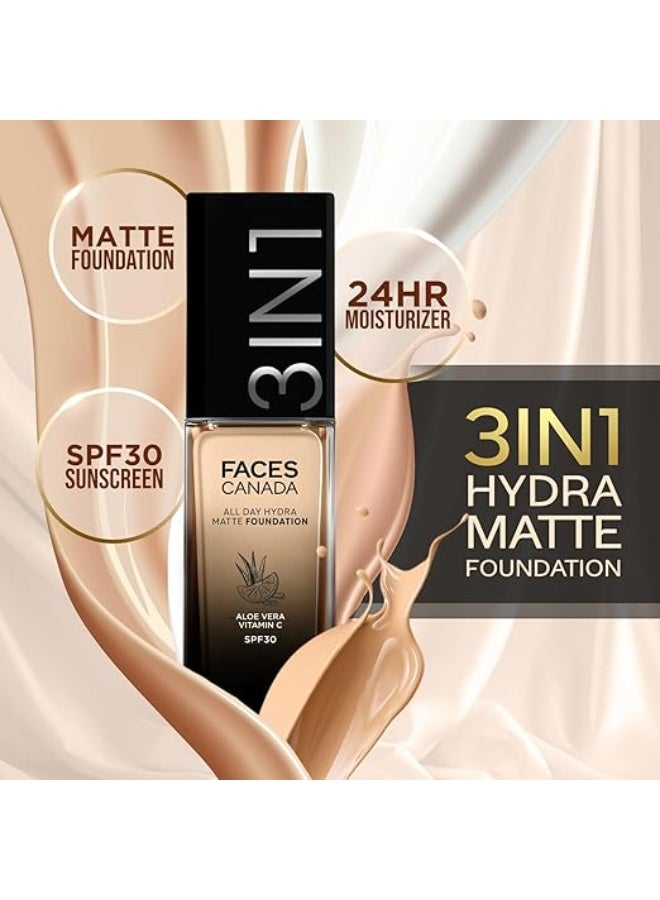 FACESCANADA All Day Hydra Matte Foundation Cream|3-in-1 Foundation + Moisturizer + SPF 30|24 HR Aloe Hydration & Vitamin C|10HR Long Wear|Medium to High Buildable Coverage | Soft Sand 041 | 30ml - Image 4