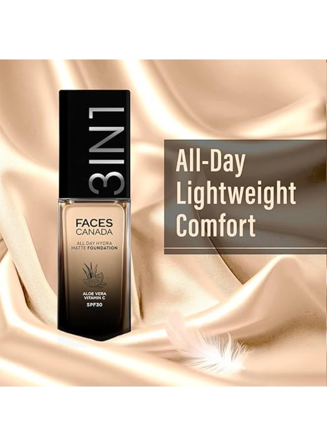 FACESCANADA All Day Hydra Matte Foundation Cream|3-in-1 Foundation + Moisturizer + SPF 30|24 HR Aloe Hydration & Vitamin C|10HR Long Wear|Medium to High Buildable Coverage | Soft Sand 041 | 30ml - Image 3