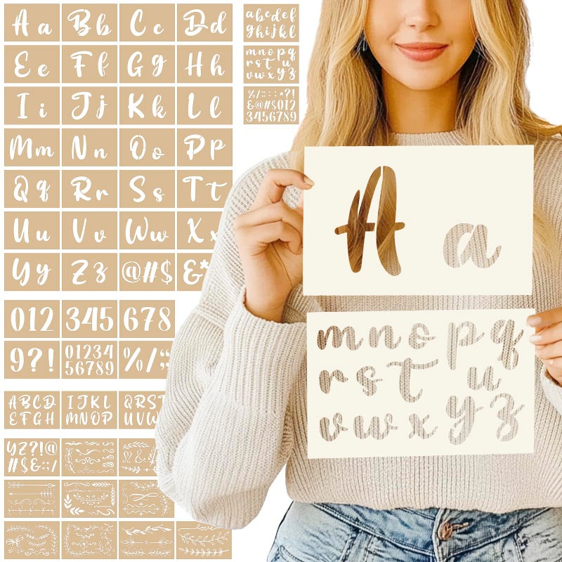 Patemby 50PCS Calligraphy Stencil Template Kit - 4 Inch and 2 Inch Letter Stencils and Numbers, Plastic Alphabet Stencils for Crafts Reusable for Arts Crafts Painting Wood - Image 1