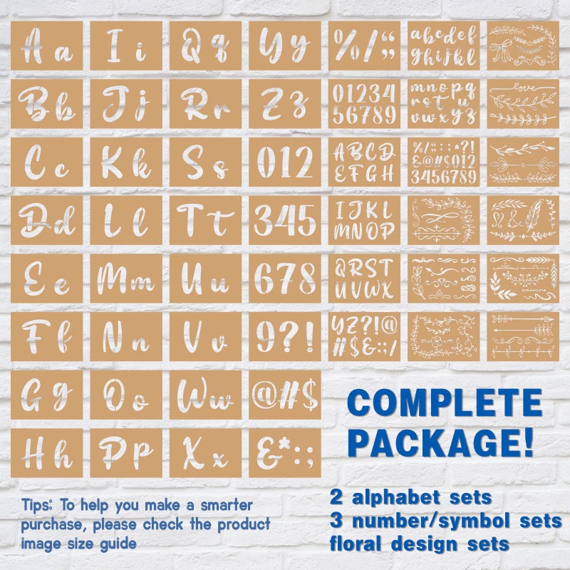 Patemby 50PCS Calligraphy Stencil Template Kit - 4 Inch and 2 Inch Letter Stencils and Numbers, Plastic Alphabet Stencils for Crafts Reusable for Arts Crafts Painting Wood - Image 2