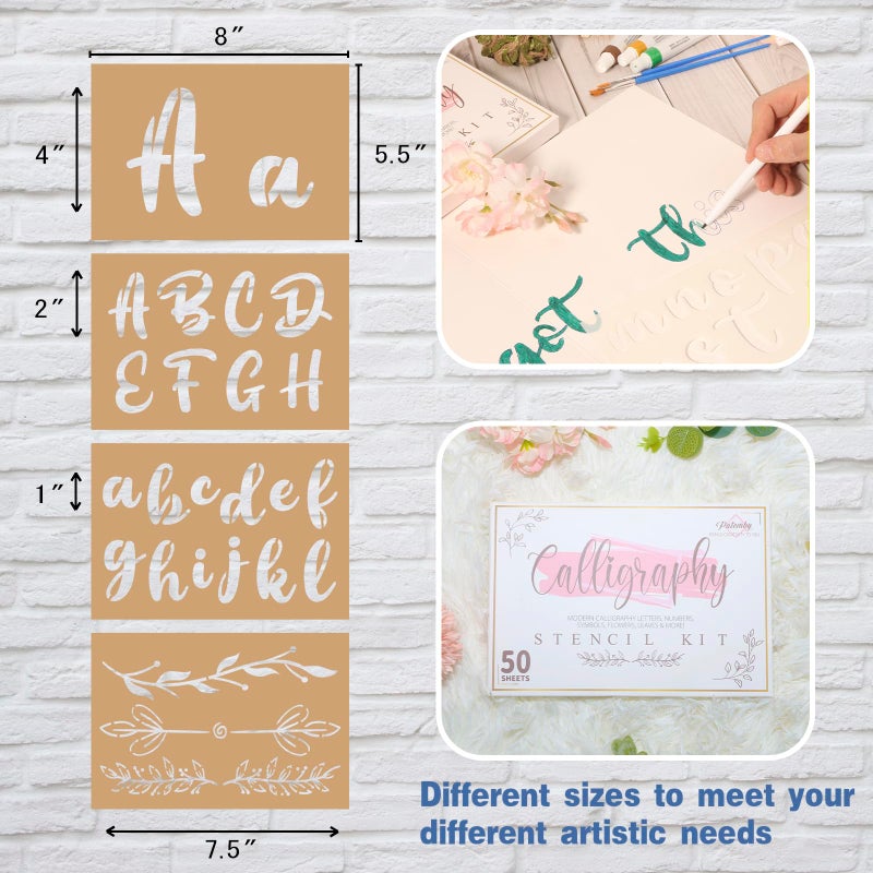Patemby 50PCS Calligraphy Stencil Template Kit - 4 Inch and 2 Inch Letter Stencils and Numbers, Plastic Alphabet Stencils for Crafts Reusable for Arts Crafts Painting Wood - Image 5
