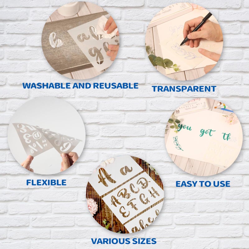 Patemby 50PCS Calligraphy Stencil Template Kit - 4 Inch and 2 Inch Letter Stencils and Numbers, Plastic Alphabet Stencils for Crafts Reusable for Arts Crafts Painting Wood - Image 4