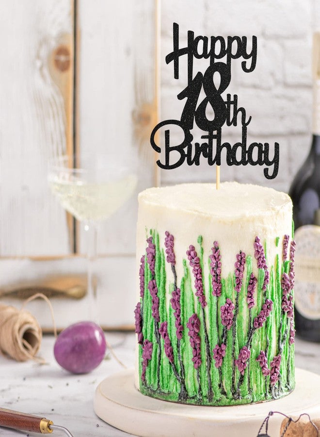 Sotpot Happy 18th Birthday Cake Topper Black Glitter 18th Cake Toppers 18 Birthday Cake Decorations for Cheers to 18 Fabulous Birthday Party Supplies - 1 Pack - Image 4