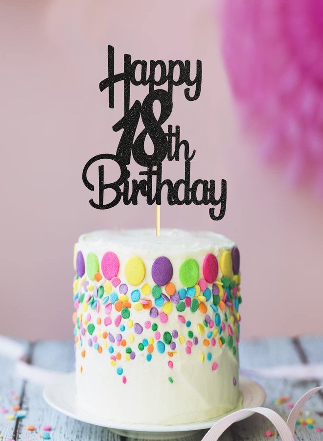 Sotpot Happy 18th Birthday Cake Topper Black Glitter 18th Cake Toppers 18 Birthday Cake Decorations for Cheers to 18 Fabulous Birthday Party Supplies - 1 Pack - Image 5