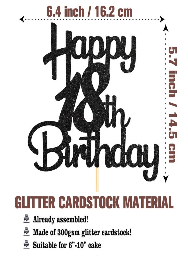Sotpot Happy 18th Birthday Cake Topper Black Glitter 18th Cake Toppers 18 Birthday Cake Decorations for Cheers to 18 Fabulous Birthday Party Supplies - 1 Pack - Image 2