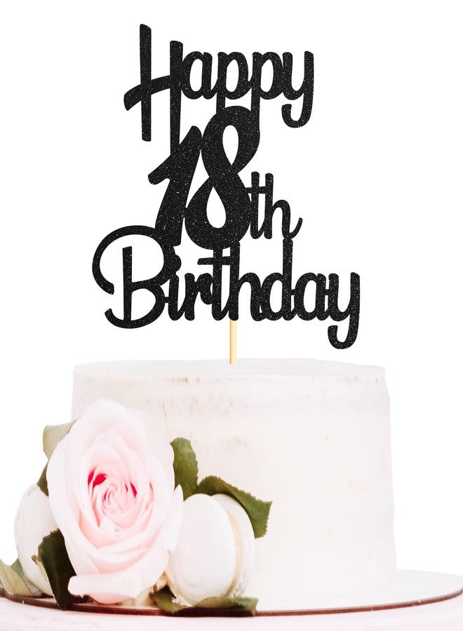 Sotpot Happy 18th Birthday Cake Topper Black Glitter 18th Cake Toppers 18 Birthday Cake Decorations for Cheers to 18 Fabulous Birthday Party Supplies - 1 Pack - Image 1