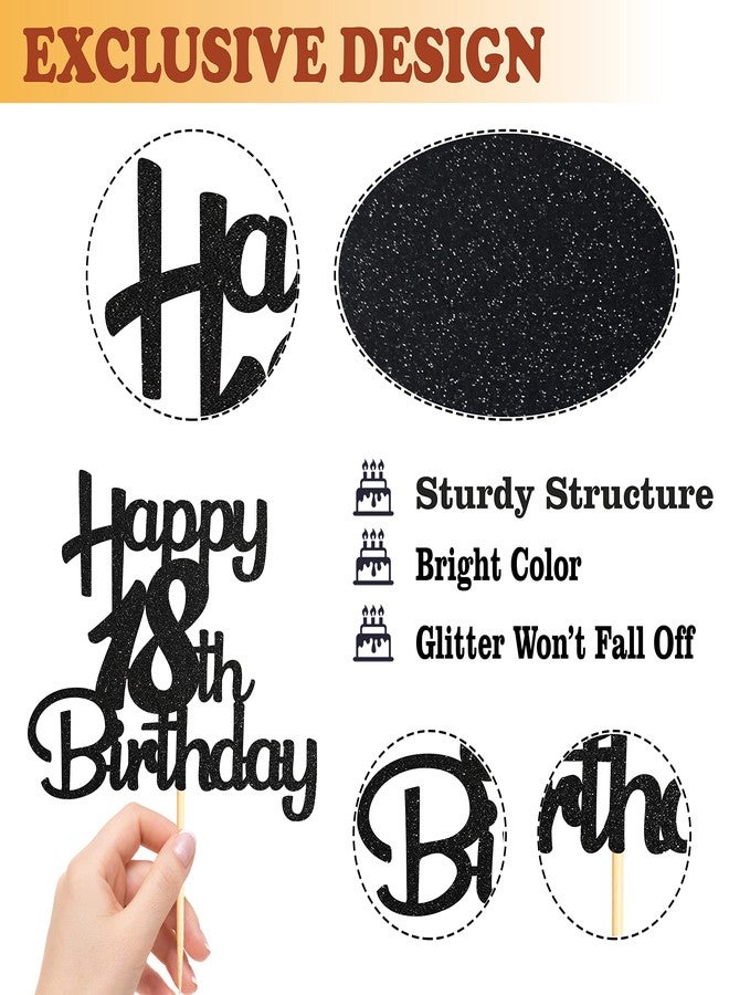 Sotpot Happy 18th Birthday Cake Topper Black Glitter 18th Cake Toppers 18 Birthday Cake Decorations for Cheers to 18 Fabulous Birthday Party Supplies - 1 Pack - Image 3