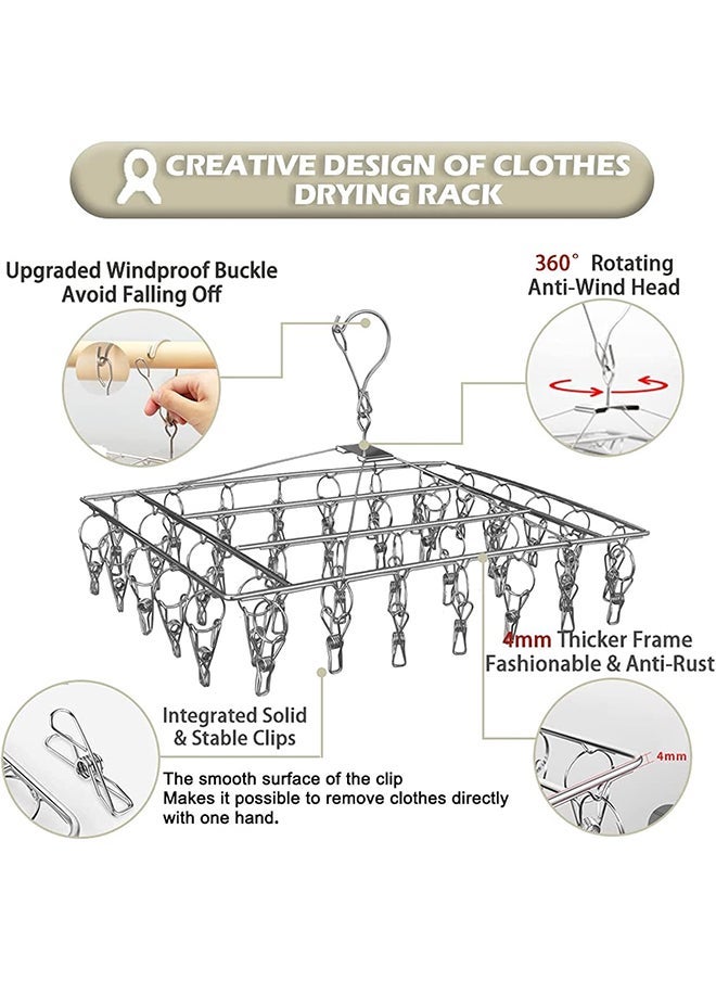Hihonor Sock Drying Rack,Stainless Steel Swivel Windproof Rack,Folding Underwear Drying Rack for Drying Socks/Towels/Diapers/Hats(With 40 Clips) - Image 5