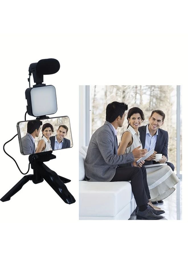 حامل إضاءة محمول أسود مع حامل ثلاثي للهاتف لمكياج السيلفي - Image 3