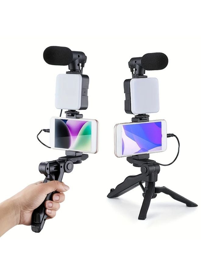 حامل إضاءة محمول أسود مع حامل ثلاثي للهاتف لمكياج السيلفي - Image 2