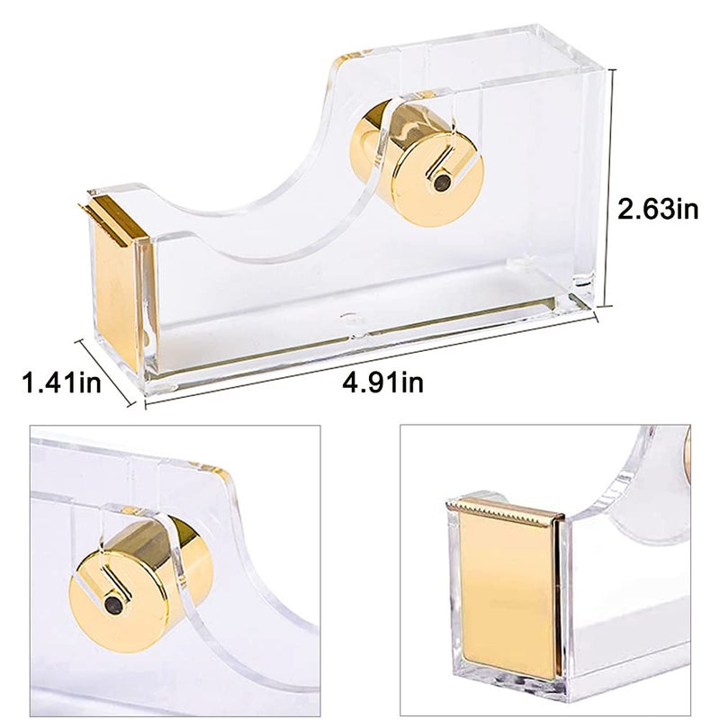 VOSTOR Acrylic Gold Tape Dispenser & Desktop Stapler, Includes Staple Remover, Tape, 1000pcs Staples - Cute Office Stapler Set for Modern Design Desk Accessory Kit - Image 3