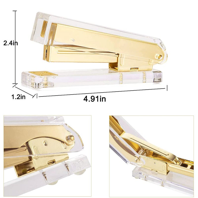VOSTOR Acrylic Gold Tape Dispenser & Desktop Stapler, Includes Staple Remover, Tape, 1000pcs Staples - Cute Office Stapler Set for Modern Design Desk Accessory Kit - Image 4