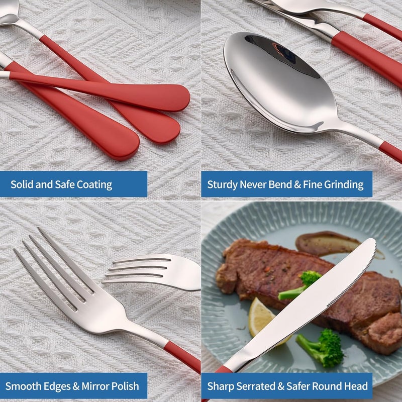 Moxinox 20-Piece Red Silverware Set, 18/0 Stainless Steel Red Handle Flatware Set, Service for 4, Modern Cutlery Set Includes Dinner Knives Forks Spoons, Mirror Polished, Dishwasher Safe - Image 3