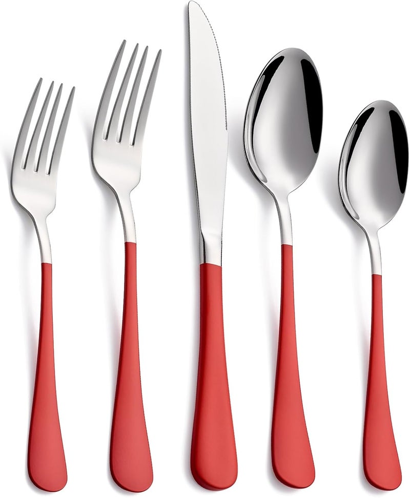 Moxinox 20-Piece Red Silverware Set, 18/0 Stainless Steel Red Handle Flatware Set, Service for 4, Modern Cutlery Set Includes Dinner Knives Forks Spoons, Mirror Polished, Dishwasher Safe - Image 1
