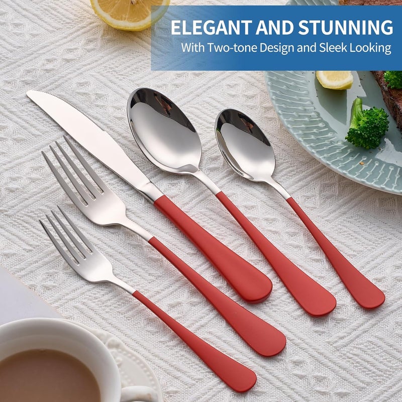 Moxinox 20-Piece Red Silverware Set, 18/0 Stainless Steel Red Handle Flatware Set, Service for 4, Modern Cutlery Set Includes Dinner Knives Forks Spoons, Mirror Polished, Dishwasher Safe - Image 4