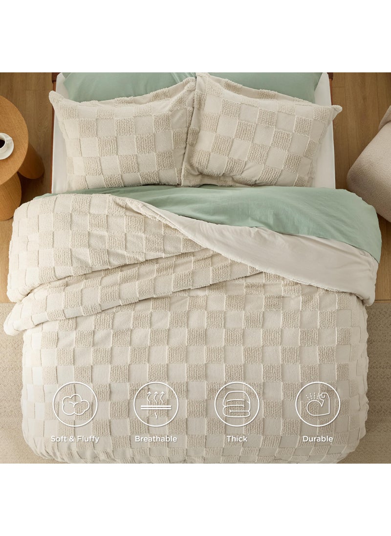 Bedsure Bedsure Twin/Twin XL Comforter Set Grayish Pink  Boho Tufted Bedding Comforter Set  Checkered Farmhouse Shabby Chic Bed Set  2 Pieces  1 Plaid Geometric Comforter and 1 Pillow Sham  - Image 4