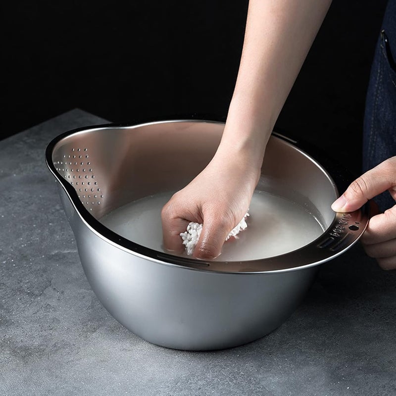 DOPMEP Rice Washer Strainer Washing Bowl for Quinoa Stainless Steel Rinser With Side Drainers Small Colander for Cleaning Fruits Vegetables and Beans Versatile Kitchen Tool - Image 4