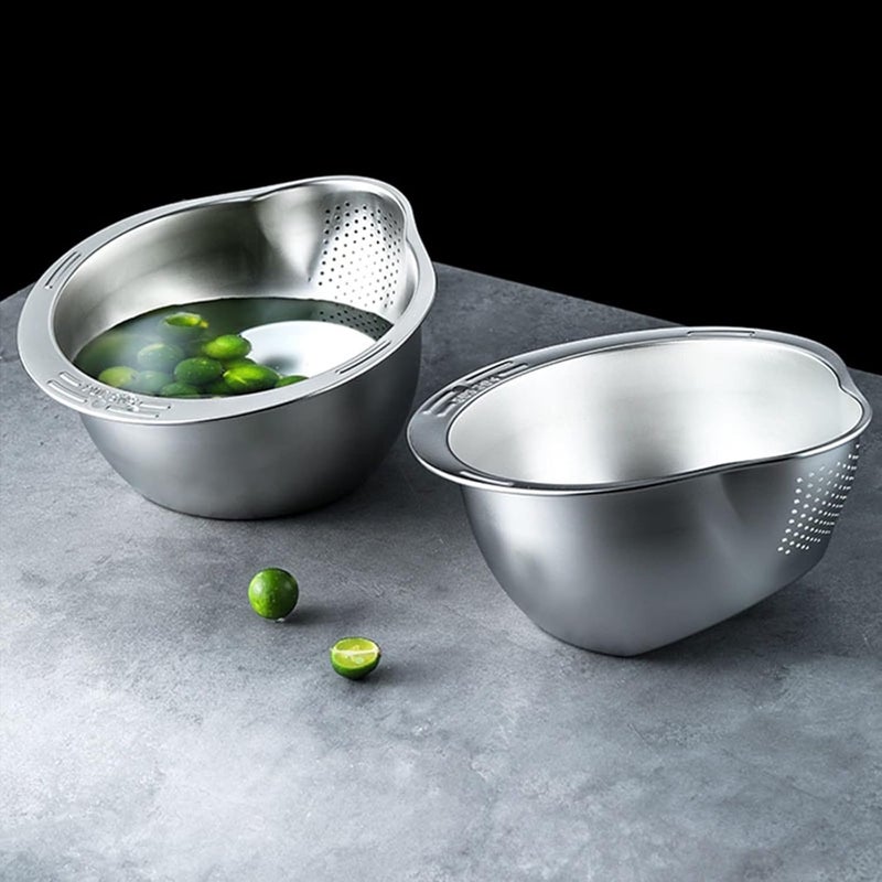DOPMEP Rice Washer Strainer Washing Bowl for Quinoa Stainless Steel Rinser With Side Drainers Small Colander for Cleaning Fruits Vegetables and Beans Versatile Kitchen Tool - Image 5
