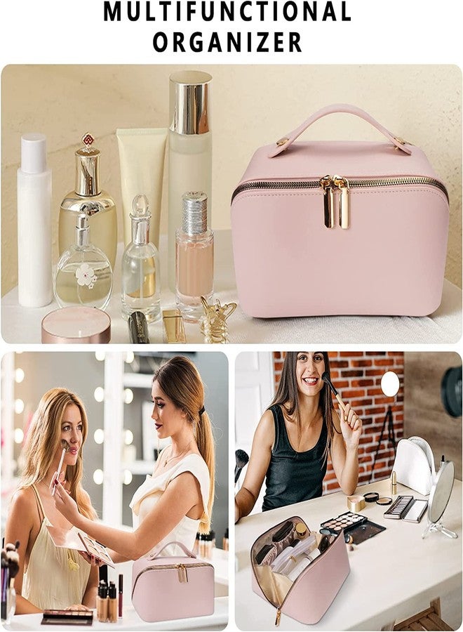 SUKEE® Cosmetic Travel Organizer, Women's Makeup Pouch Travel Bag Portable Leather Cosmetics Bag with Handle and Divider, Wide Opening Cosmetic/Makeup Organizer-Pack 1 - Image 4