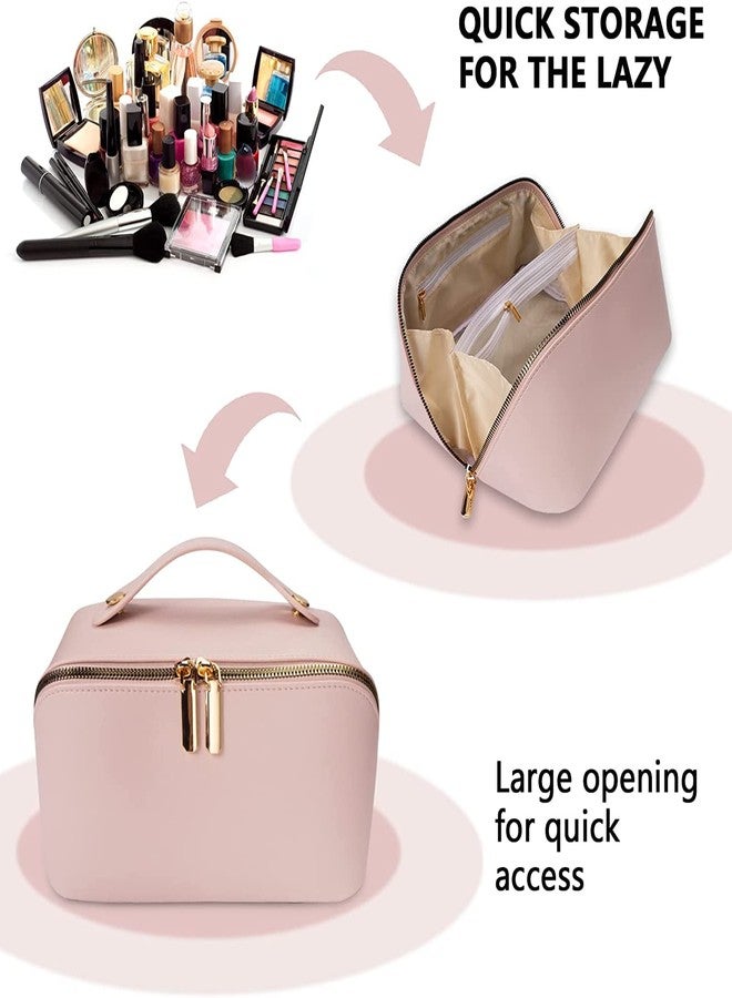 SUKEE® Cosmetic Travel Organizer, Women's Makeup Pouch Travel Bag Portable Leather Cosmetics Bag with Handle and Divider, Wide Opening Cosmetic/Makeup Organizer-Pack 1 - Image 5