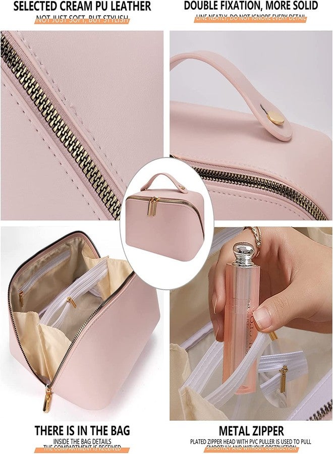 SUKEE® Cosmetic Travel Organizer, Women's Makeup Pouch Travel Bag Portable Leather Cosmetics Bag with Handle and Divider, Wide Opening Cosmetic/Makeup Organizer-Pack 1 - Image 3