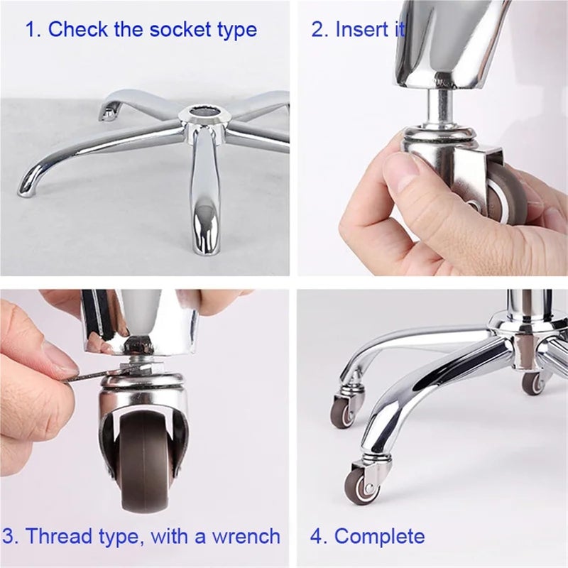 نوع الربيع 1 5 بوصة 5 قطع عجلات دوارة من المطاط الناعم بديلة لكراسي المكاتب والأثاث - Image 5