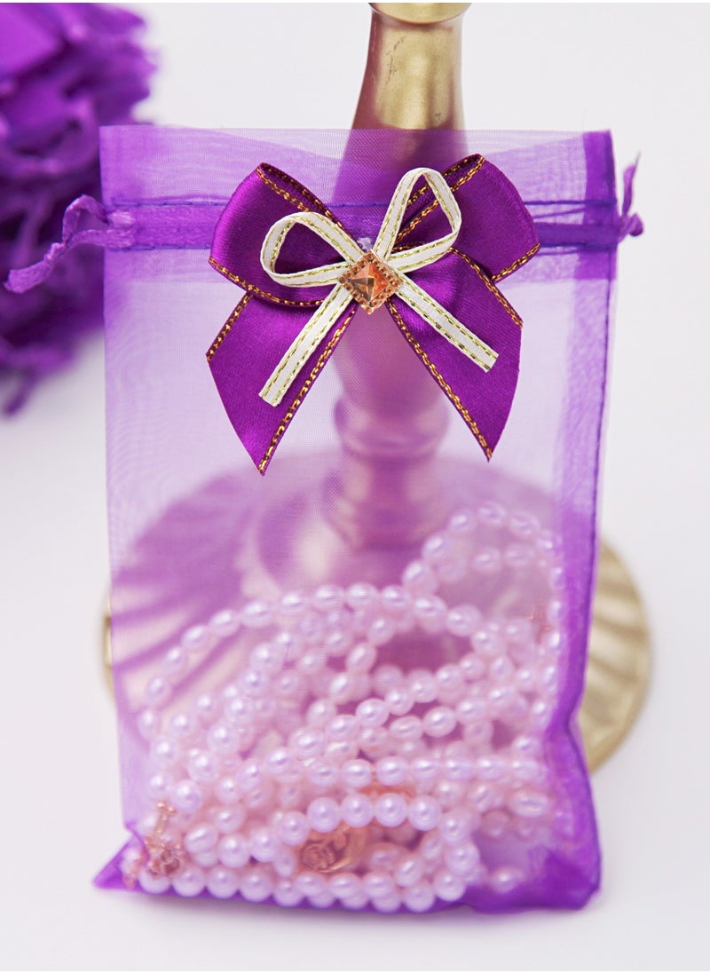 Generic - 25 Pcs Organza Gift Bags with Bow-Ties, 10x15 cm Elegant Purple Sheer Mesh Wedding Favor Pouches, Drawstring Goody Bags, Gift Bags, Suitable for Weddings, Parties, Festivals, Makeup, Jewelry, Candies(Purple) - Image 1