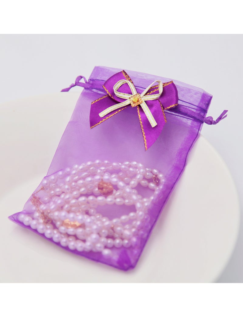 Generic - 25 Pcs Organza Gift Bags with Bow-Ties, 10x15 cm Elegant Purple Sheer Mesh Wedding Favor Pouches, Drawstring Goody Bags, Gift Bags, Suitable for Weddings, Parties, Festivals, Makeup, Jewelry, Candies(Purple) - Image 1