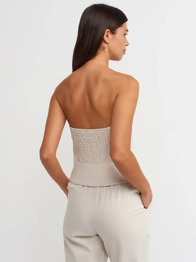 ديلفين Dilvin Fitted Strapless Crop Blouse With Buttons