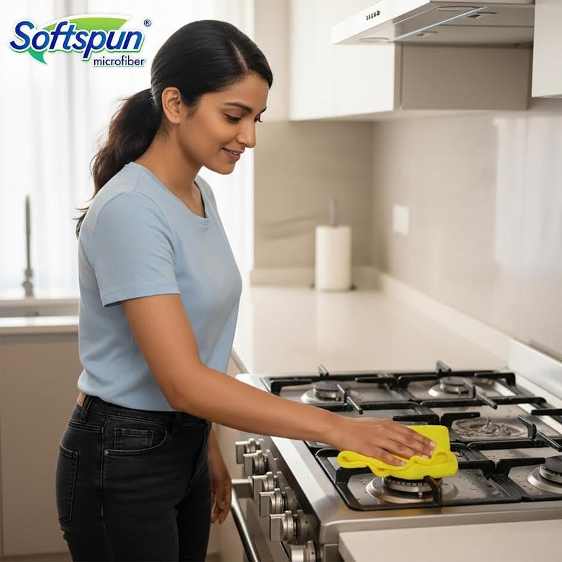 SOFTSPUN Microfiber Cleaning Cloths, 4pcs 40x40cms 340GSM Multi-Colour! Highly Absorbent Lint and Streak Free Multi -Purpose Wash Cloth for Kitchen Window Stainless Steel silverware.…… - Image 4