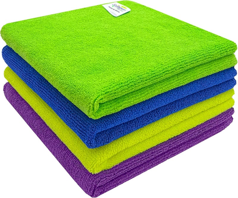 SOFTSPUN Microfiber Cleaning Cloths, 4pcs 40x40cms 340GSM Multi-Colour! Highly Absorbent Lint and Streak Free Multi -Purpose Wash Cloth for Kitchen Window Stainless Steel silverware.…… - Image 1
